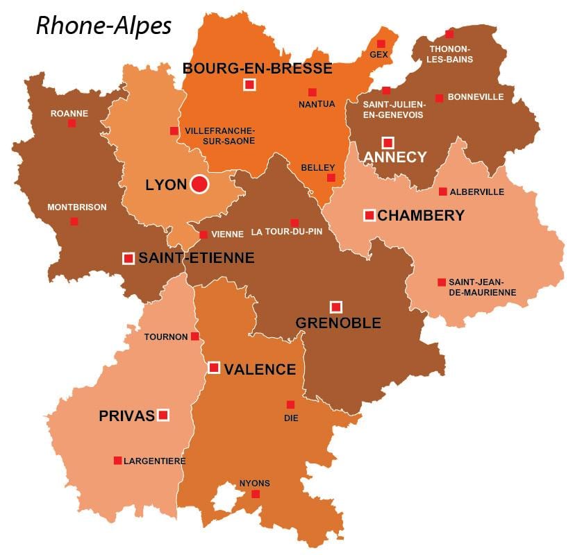 リヨン地域フランスの地図