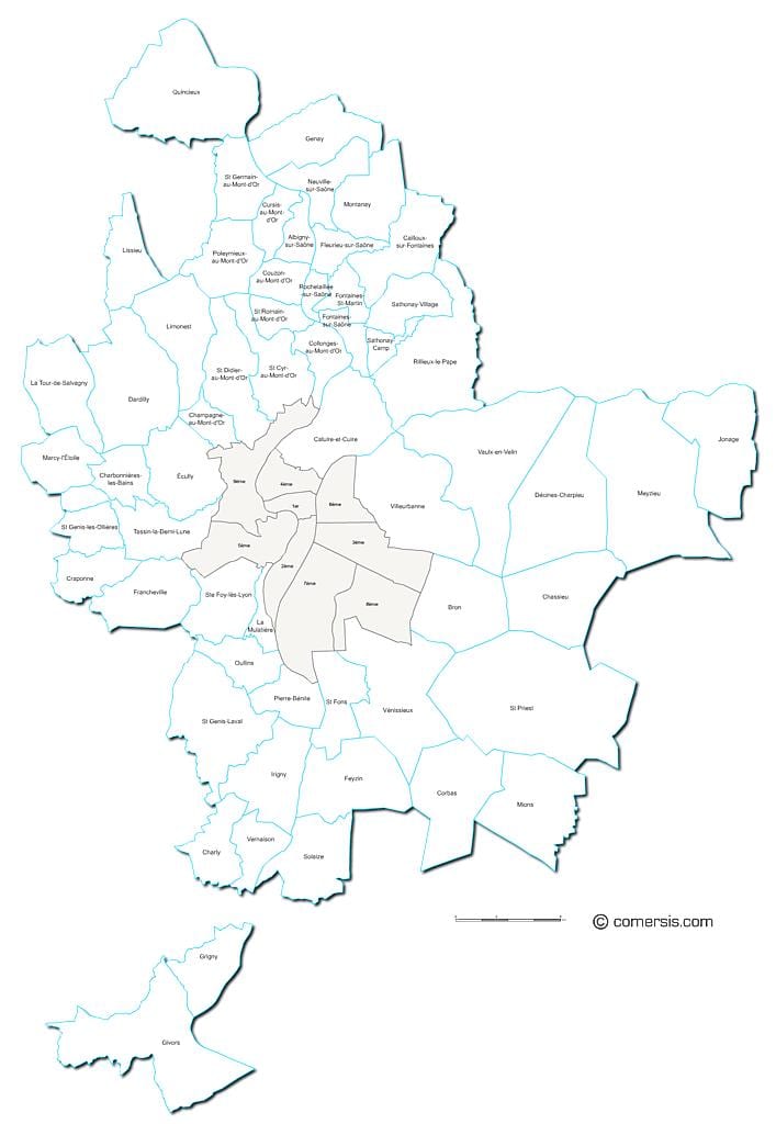 地図のフランスリヨン地域