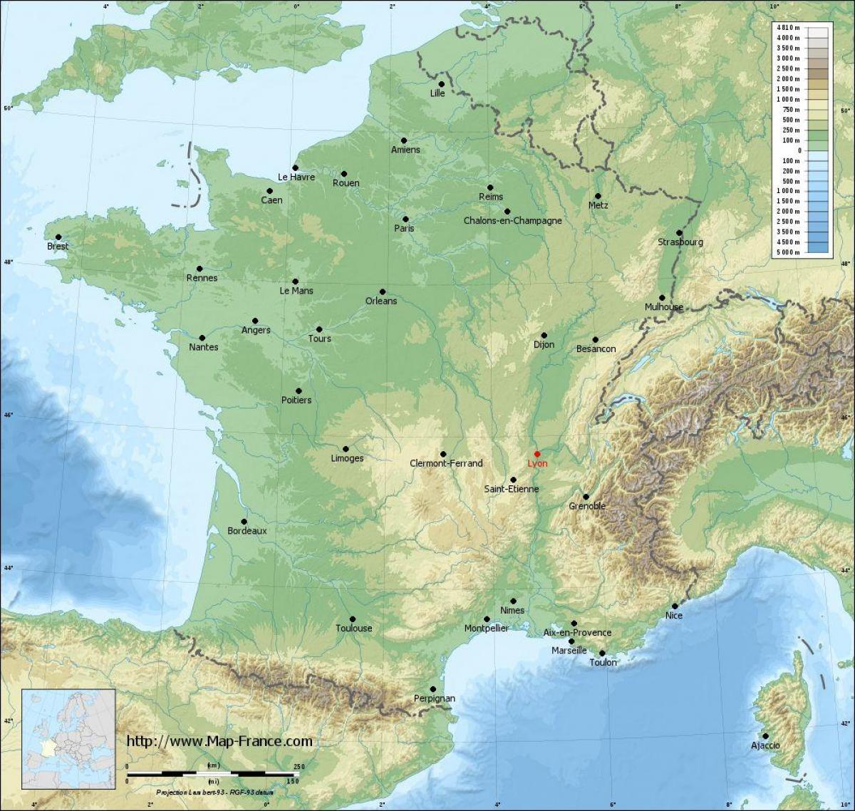 地図のリヨン地理