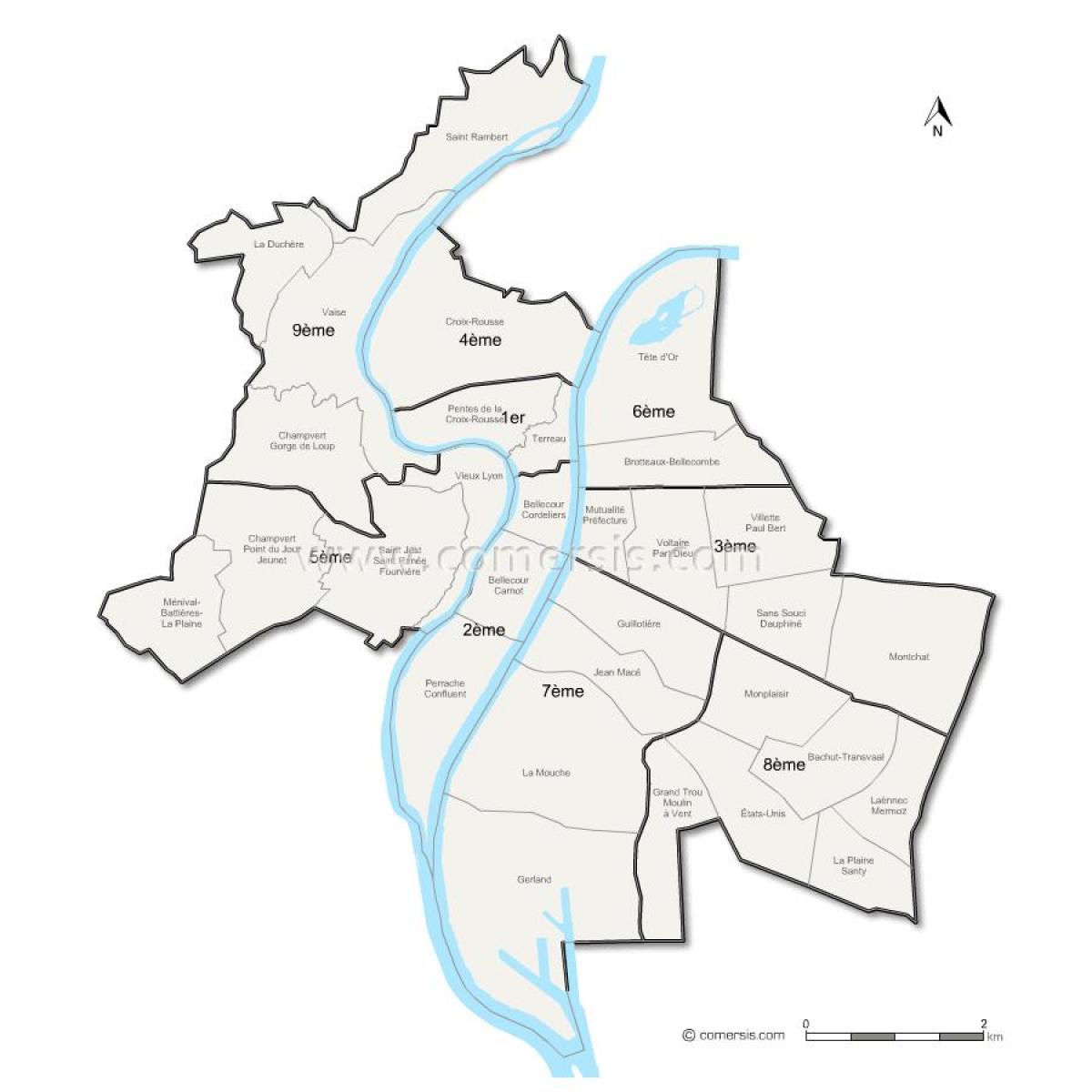 地図のリヨン地区